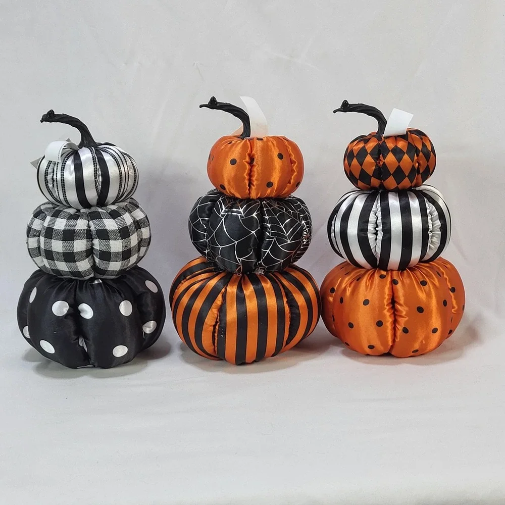 Regent Products 9in Stacked Pumpkin Table Decor Set of 3 Halloween Fabric Plush